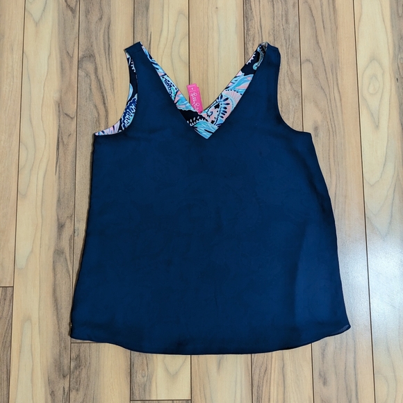 EUC! Lilly Pulitzer Florin Reversible Top High Tide Navy Holy Flockamolie Size S - Picture 12 of 14